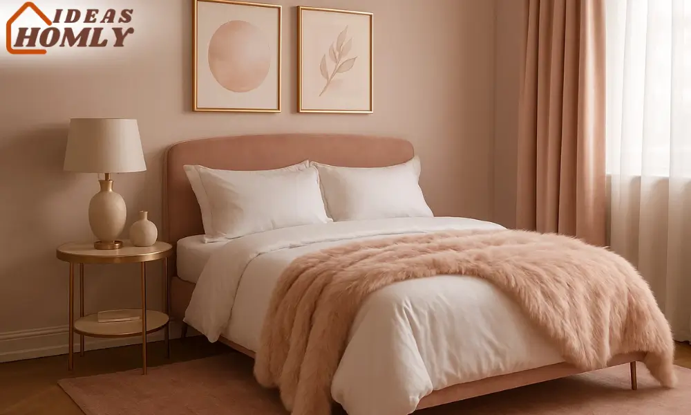 Elegant Blush Pink Monochrome Bedroom with Rose Gold Accents