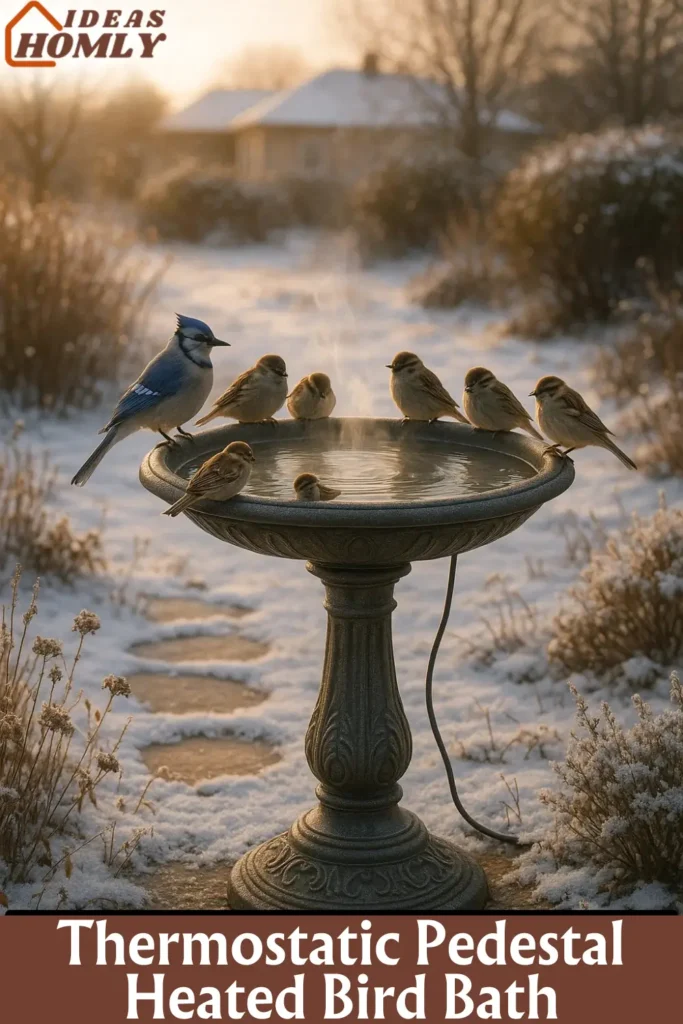 Elegant Pedestal Heated Bird Bath in a Snowy Garden