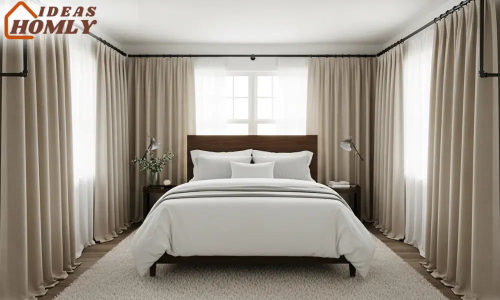 Floor-to-Ceiling Curtains in Small Bedroom for Height Illusion