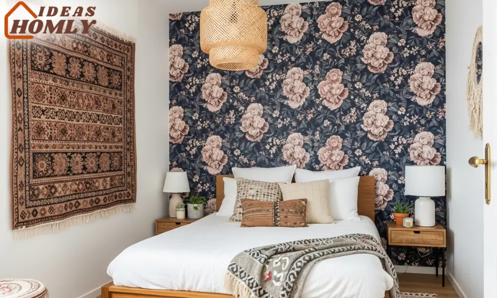 Floral Feature Wall in a Boho-Inspired Small Bedroom