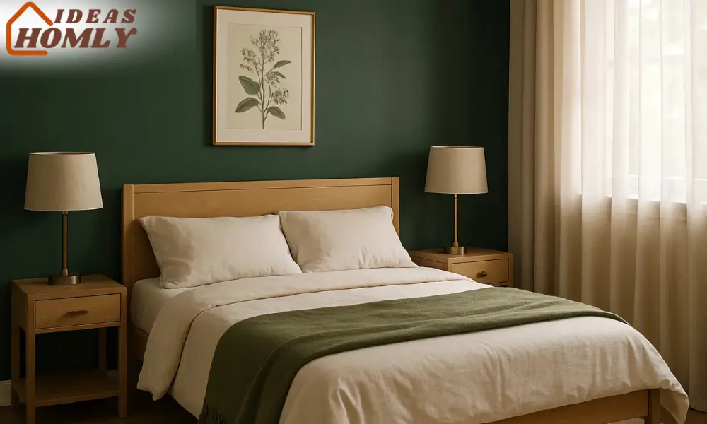 Forest Green Accent Wall in a Cozy Modern Small Bedroom