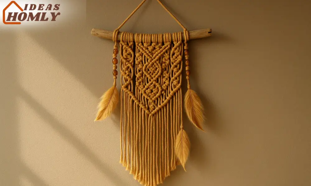 Handcrafted Macrame Wall Hanging with Feathers and Driftwood