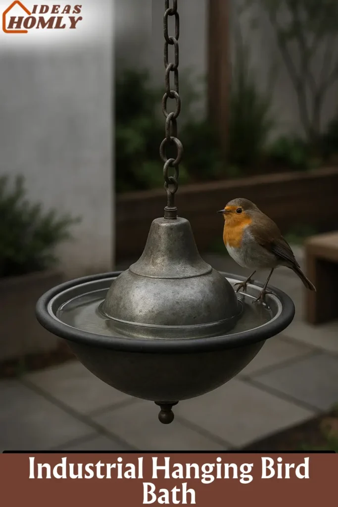 Industrial Hanging Bird Bath Made from Vintage Pendant Light