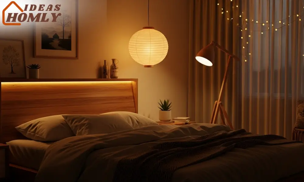 Layered Zen Bedroom Lighting with Warm Ambiance