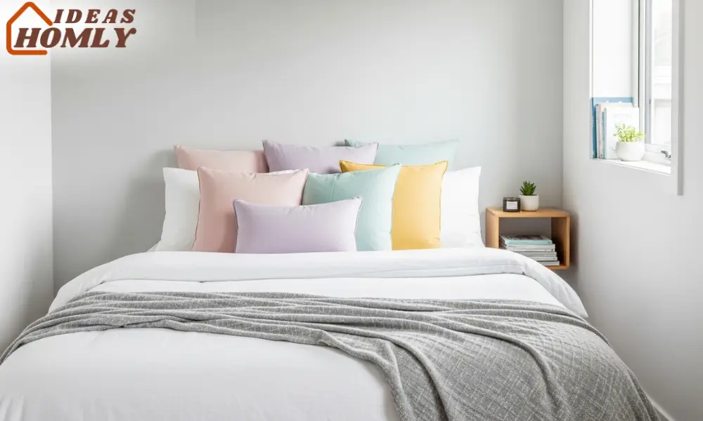 Layering Pastel Throw Pillows and Linen Throws for a Springtime Bed Refresh