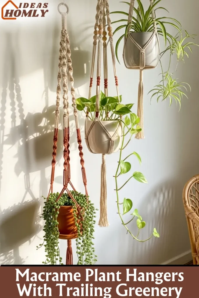 Macrame Plant Hangers With Trailing Greenery for Vertical Boho Charm