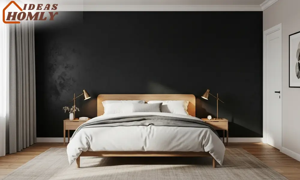 Matte Black Accent Wall in Modern Minimalist Bedroom