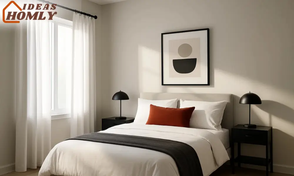 Matte Black Curtain Rods in a Minimal Modern Bedroom