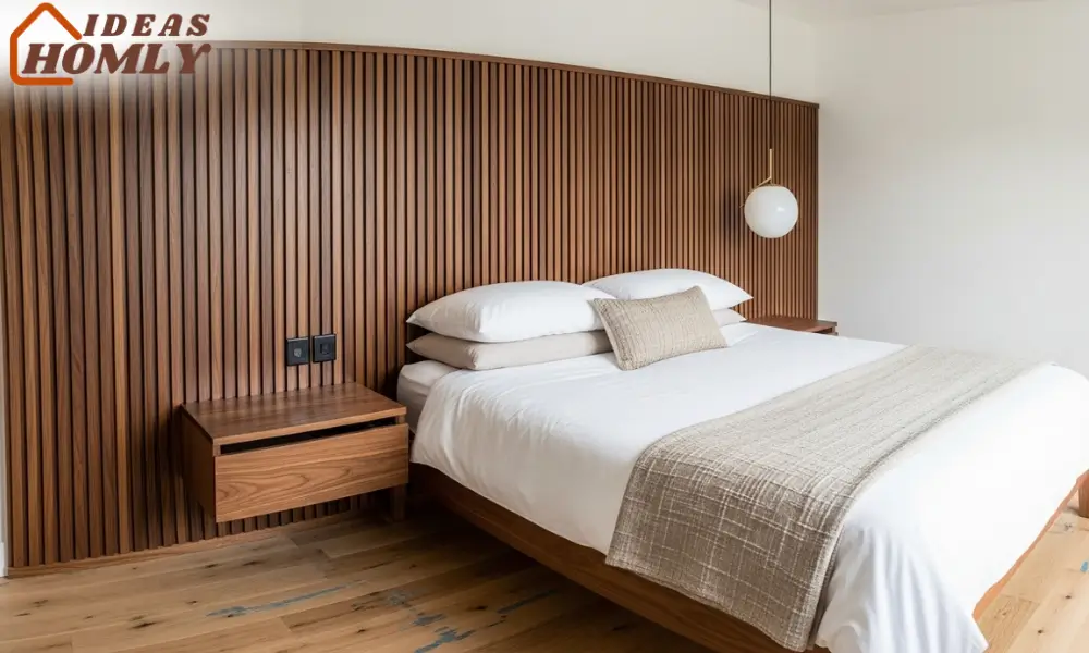 Mid-Century Bedroom with Custom Walnut Built-In Wall