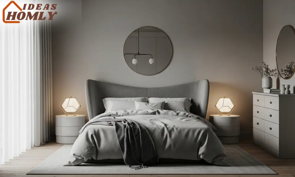Minimalist Bedroom in Monochrome Tones with Sculptural Furniture Accents