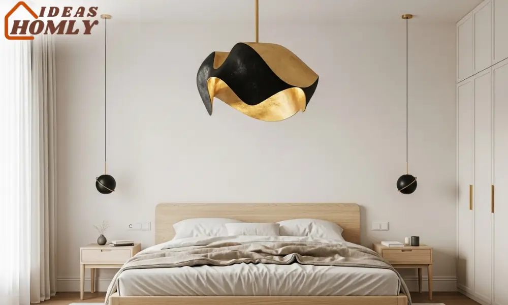 Minimalist Bedroom with a Bold Statement Lighting Feature