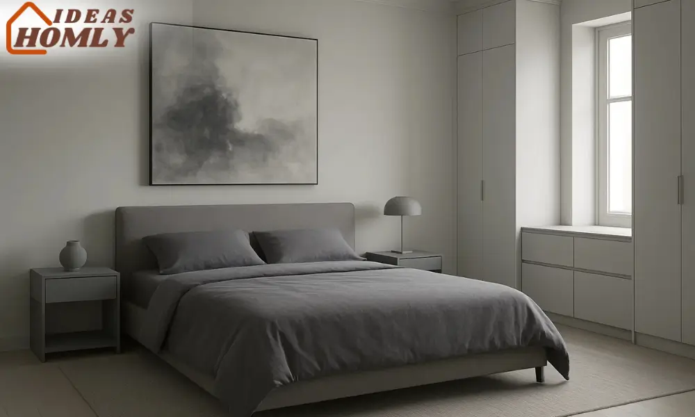 Minimalist Gray-on-Gray Bedroom with Layered Tones and Soft Textures