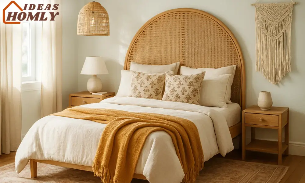 Modern Boho Bedroom with Rattan Statement Headboard