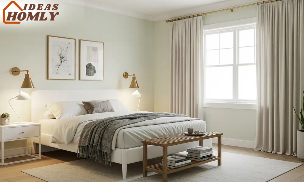 Modern Minimalist Pastel Bedroom with Brass Touches