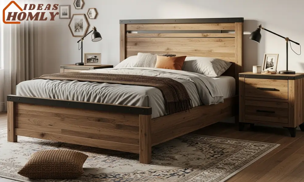 Modern Rustic Bedroom with Wood and Black Metal Accents