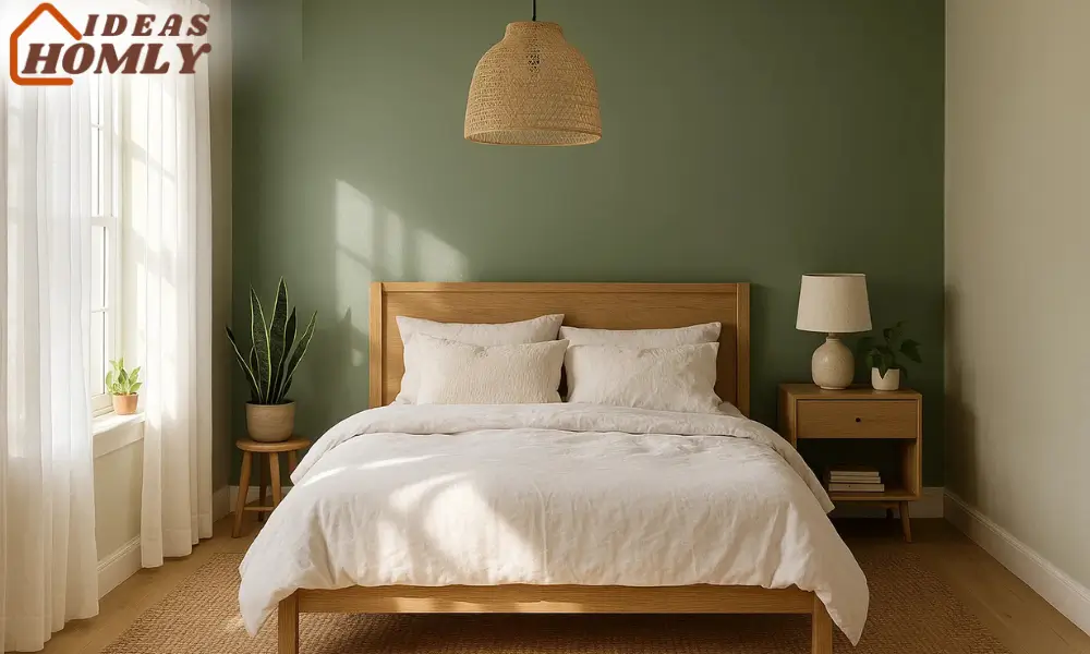 Modern Spring Bedroom with Sage Green Accent Wall and Earthy Textures