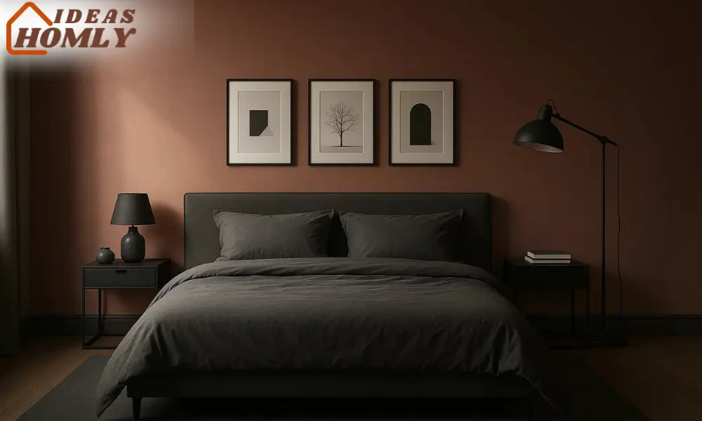 Moody Rose Accent Wall with Charcoal and Black Accents