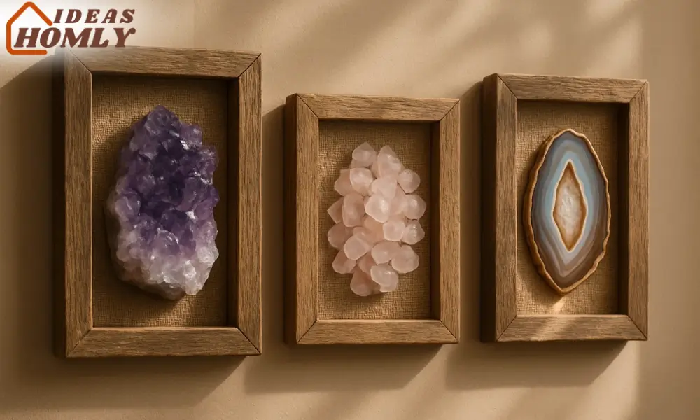 Natural Crystal Wall Decor in Shadow Box Frames for Boho Glam