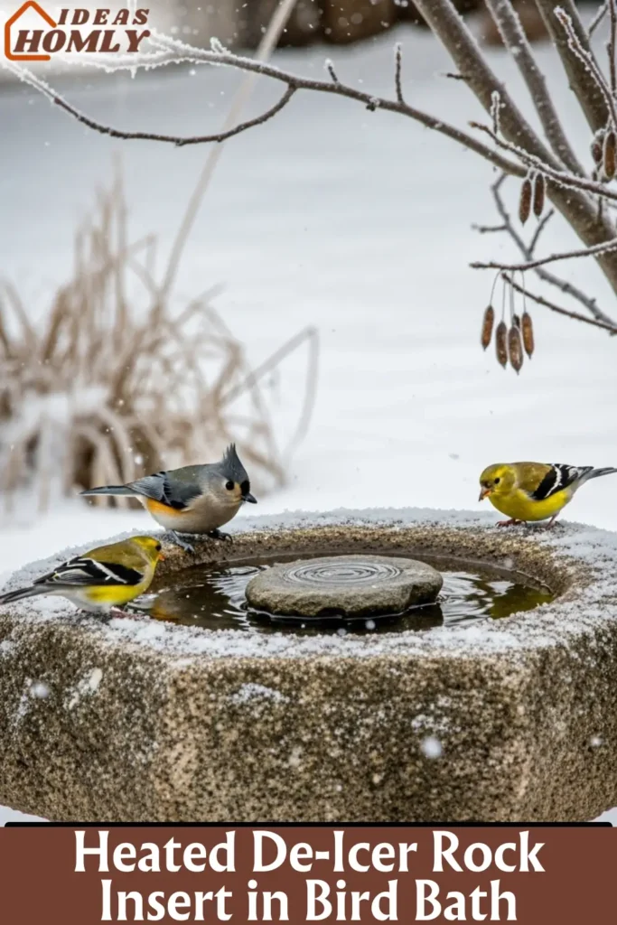 Natural Rock Insert De-Icer Keeping Bird Bath Ice-Free in Winter