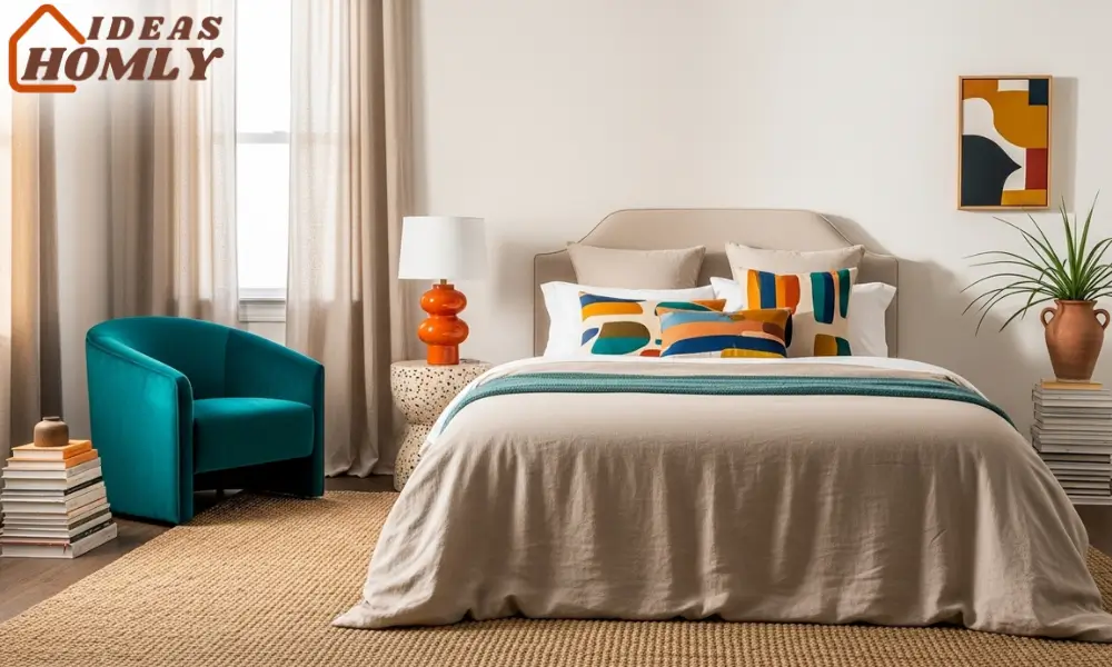 Neutral Bedroom Base with Bold Contemporary Accents