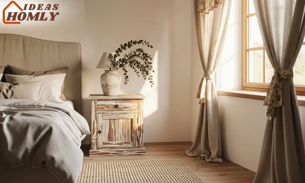 Neutral Vintage Bedroom with Earthy Textures and Plaster Walls