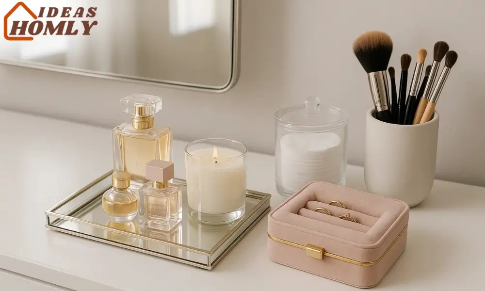 Organized and Stylish Dressing Table with Trays and Boxes