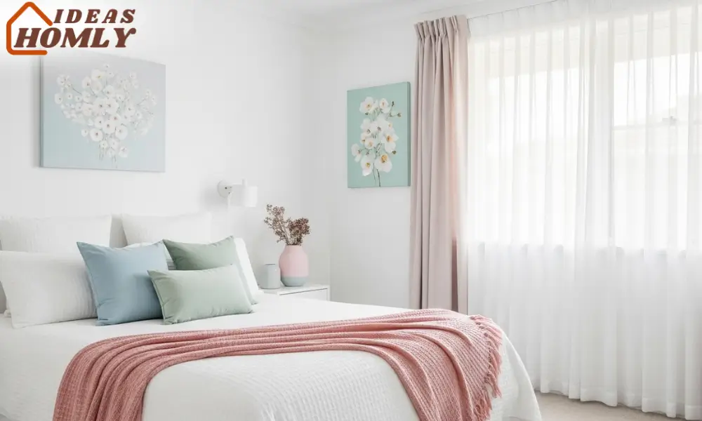 Pastel Accents Brighten an All-White Bedroom