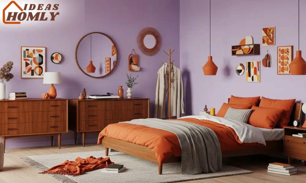 Retro Bedroom Vibes with Lilac, Orange & Brown Throwback