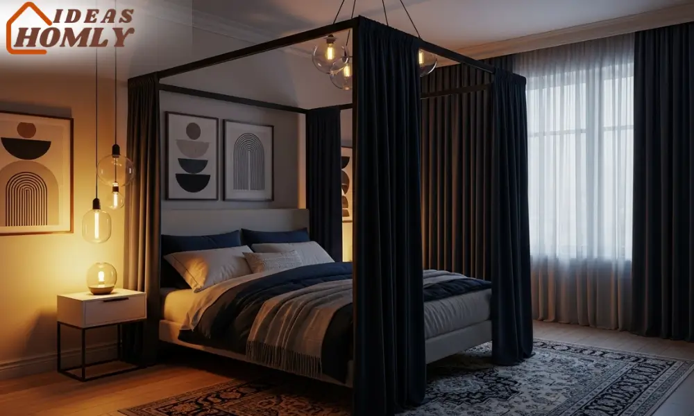 Romantic Four-Poster Bed with Blackout Drapes for Ultimate Bedroom Drama