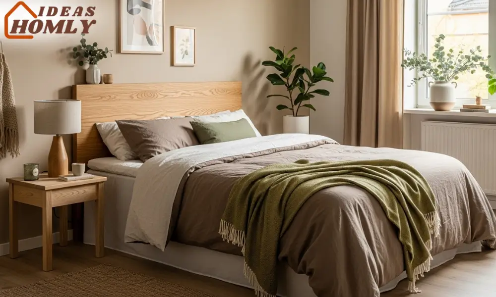 Scandinavian Bedroom in Warm Earth Tones with Natural Wood Finishes