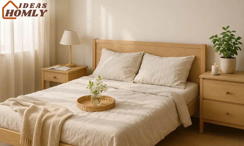 Scandinavian-Inspired Bedroom with Light Wood Furniture and Airy Textures