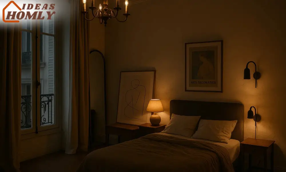 Soft Parisian Bedroom Lighting and Minimalist Artwork Aesthetic
