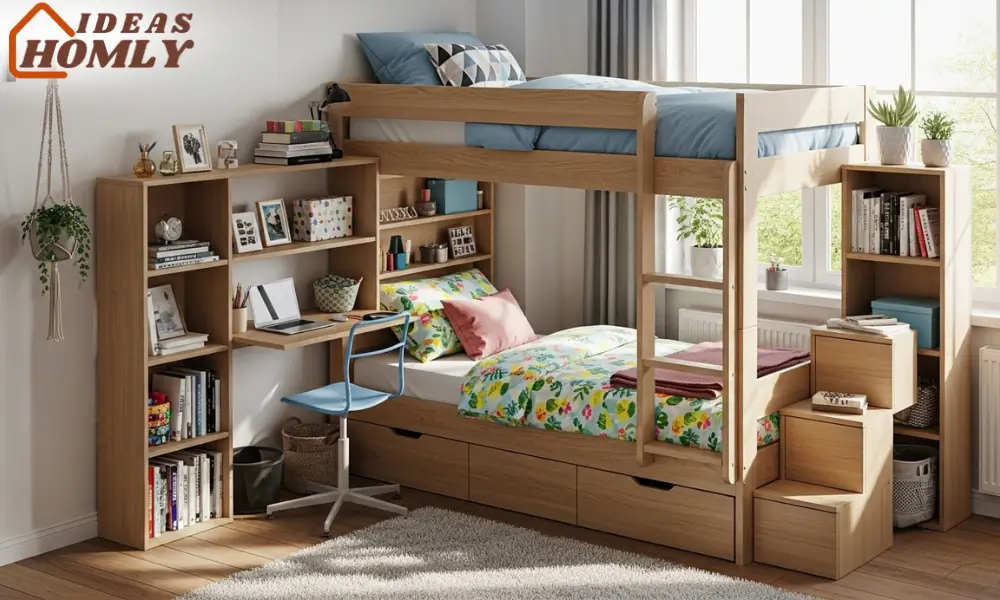 Stylish Bunk Beds with Storage for Small Shared Bedrooms