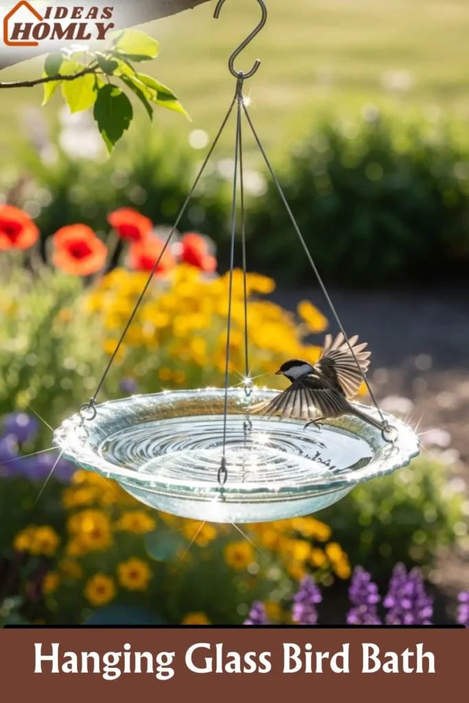 Sun-Catching Hanging Glass Bird Bath with Wire Frame