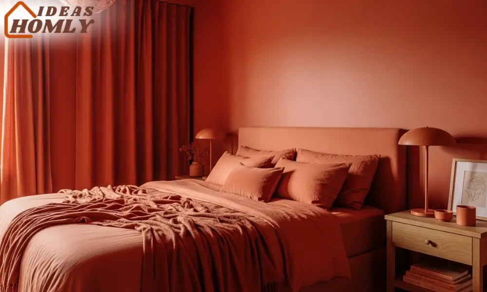 Terracotta Monochrome Bedroom, Color-Drenched Elegance”