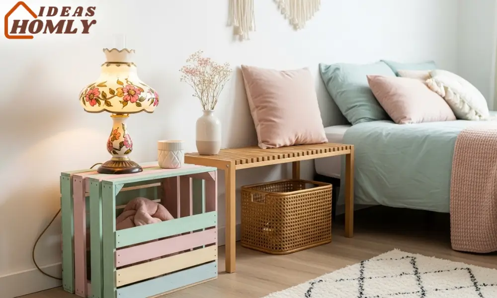 Vintage and Upcycled Spring Accessories in a Small Boho Bedroom