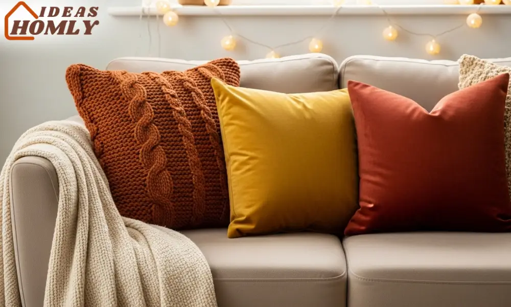 Warm Autumn Pillows and Chunky Throws in Small Room Decor