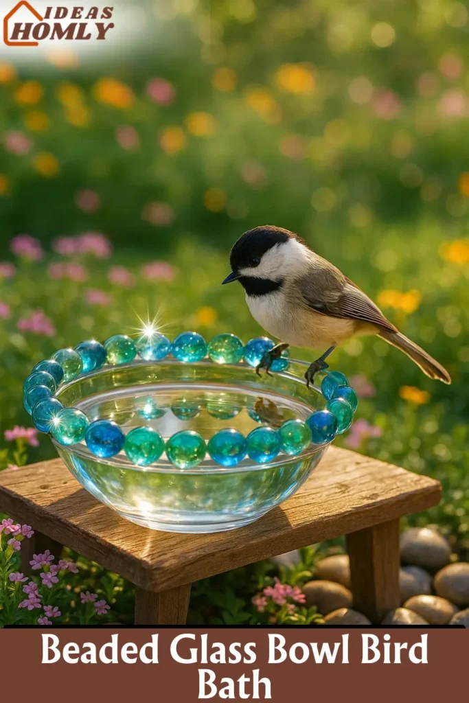 Whimsical Beaded Glass Bowl Bird Bath for a Fairytale Garden