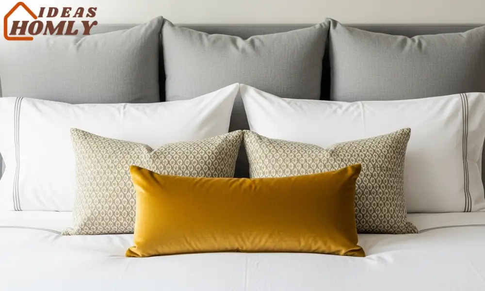 designer pillow arrangement bed styling luxury look