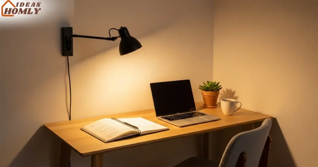 Adjustable Swing-Arm Wall Lamp Over a Minimal Home Office Desk