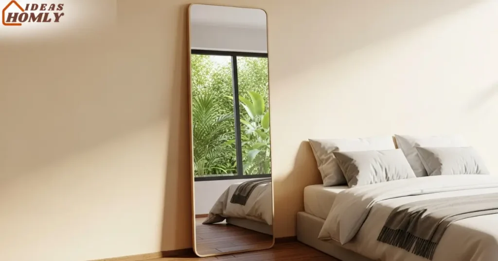 Angled Mirror Creating the Perfect Bedroom Sightline with Outdoor View