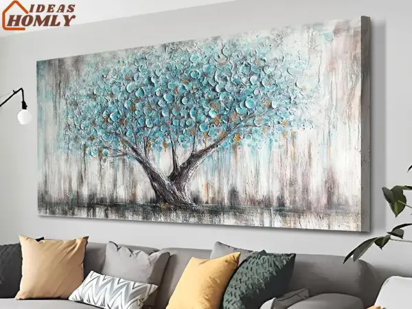 Arjun Tree Wall Art Teal Blue Nature Tree of Life Abstract Canvas Painting Textured Picture