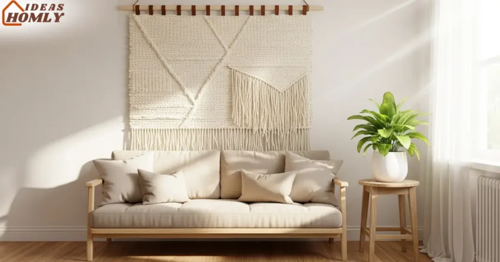 Boho-Inspired Lightweight Woven Tapestry on a Small Room Wall
