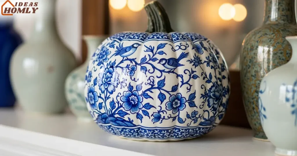 Chinoiserie Blue-and-White Floral Pumpkin