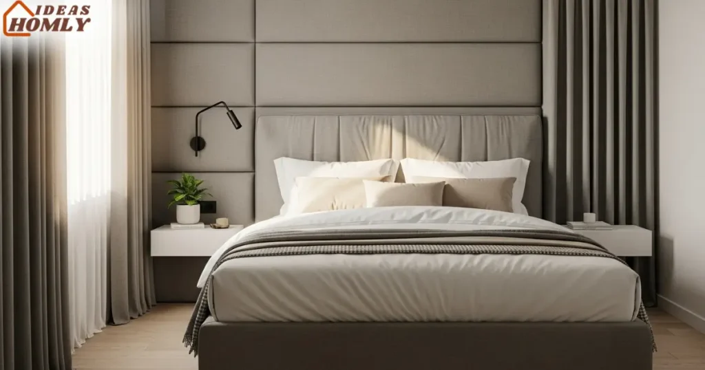 Cozy Small Bedroom with Wall-to-Wall Upholstered Headboard