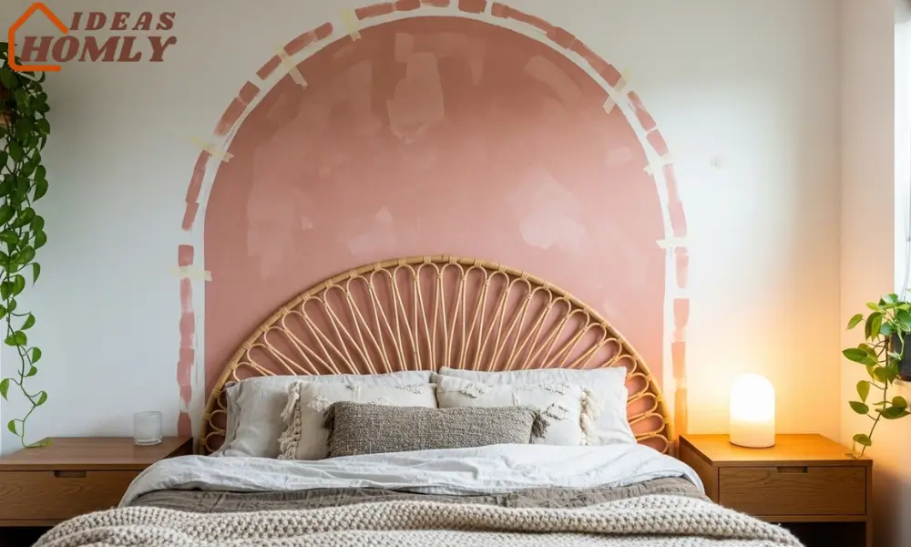 DIY Geometric Wall Art with Bold Painted Shapes in Modern Bedroom