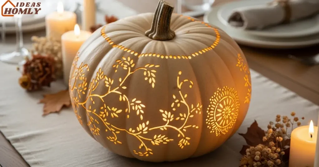Elegant Botanical Etched Pumpkin for Fall Décor