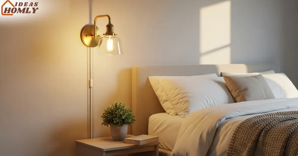Elegant Plug-in Wall Sconce Beside a Bed in a Cozy Bedroom