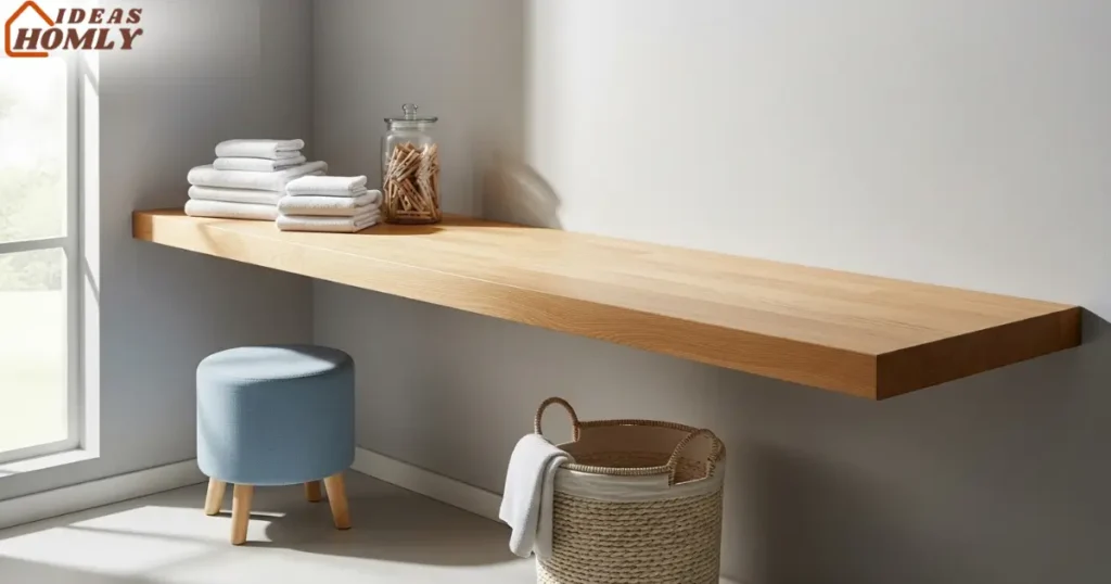 Floating Laundry Counter with Open Space for Stool