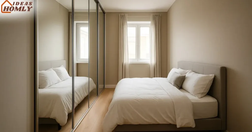 Floor-to-Ceiling Mirrored Closet Doors Making a Bedroom Appear Larger